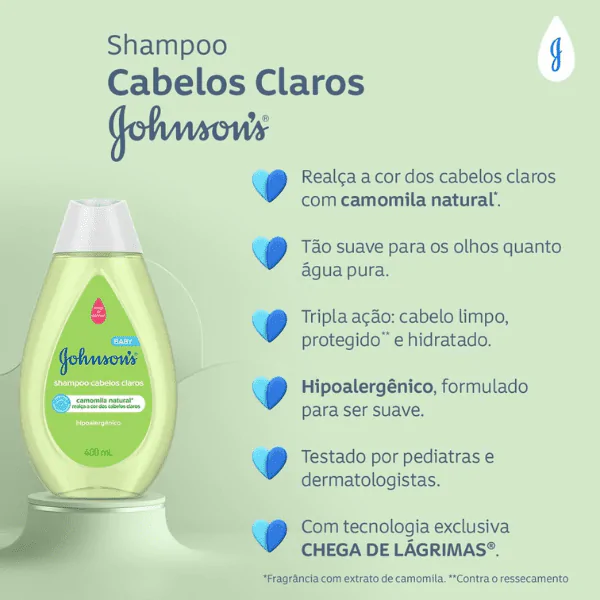Shampoo Infantil Johnson's Baby Cabelos Claros - 400ml - Imagem 2