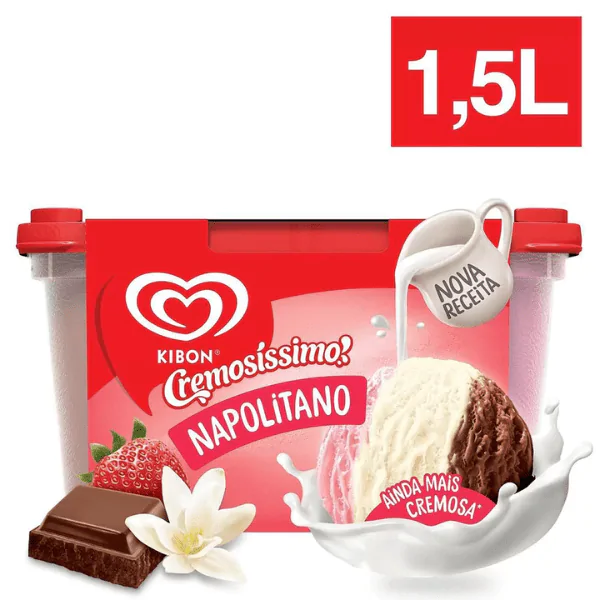 Sorvete Kibon Cremosíssimo Napolitano - 1,5L* - Imagem 2
