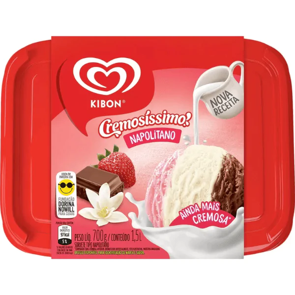 Sorvete Kibon Cremosíssimo Napolitano - 1,5L* - Imagem 3