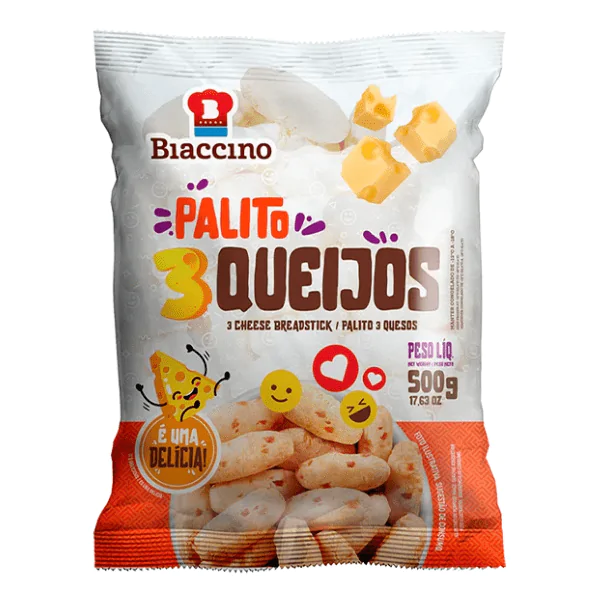 Pão de Queijo Palito 3 Queijos Biaccino - 500gr