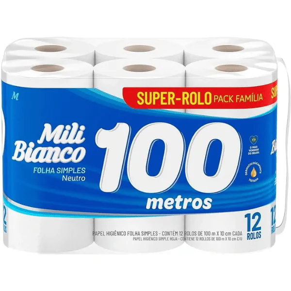Papel Higiênico Mili Bianco 100m - 12und