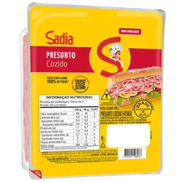 Presunto Cozido Fatiado Sadia - 180gr
