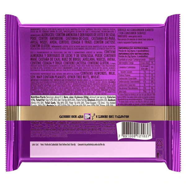Chocolate Talento Amêndoas e Passas - 85gr - Imagem 2