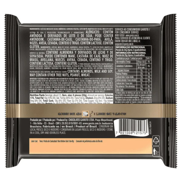 Chocolate Talento Meio Amargo Amêndoas - 85gr - Imagem 2
