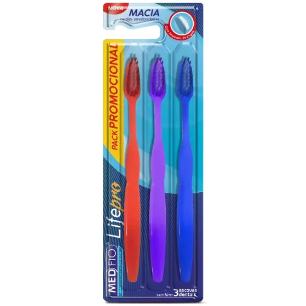 Escova de Dente Medfio Life Pro Macia - 3 unidades