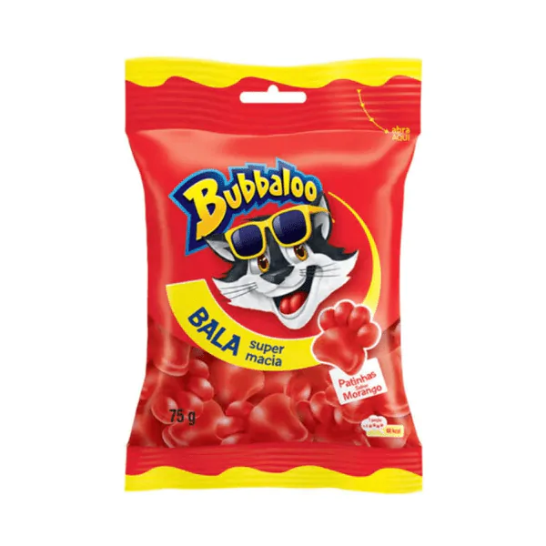 Bala Bubbaloo Patinhas Morango - 75gr - Imagem 1