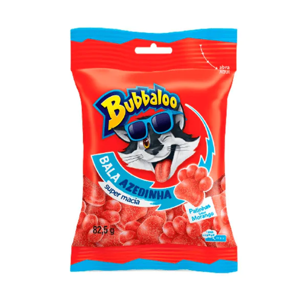 Bala Bubbaloo Patinhas Morango Azedinha - 82,5gr - Imagem 1