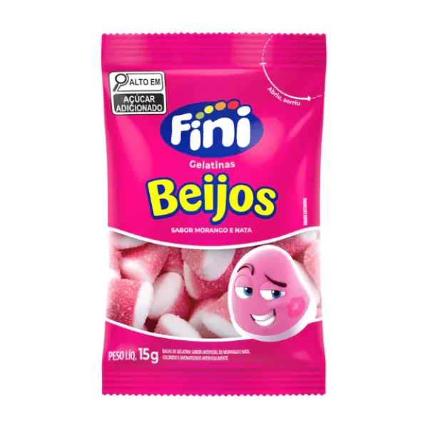 Bala Gelatina Fini Beijos Morango - 15gr