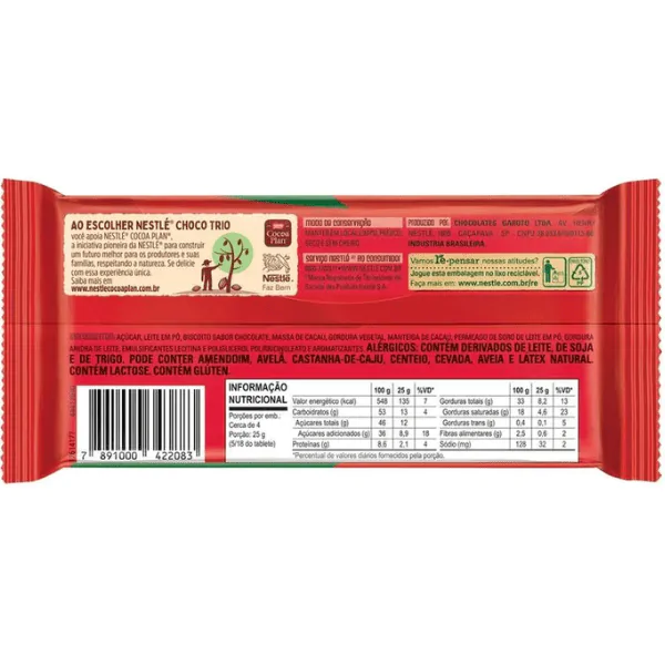 Barra de Chocolate Nestlé Choco Trio Avelã - 90gr - Imagem 2
