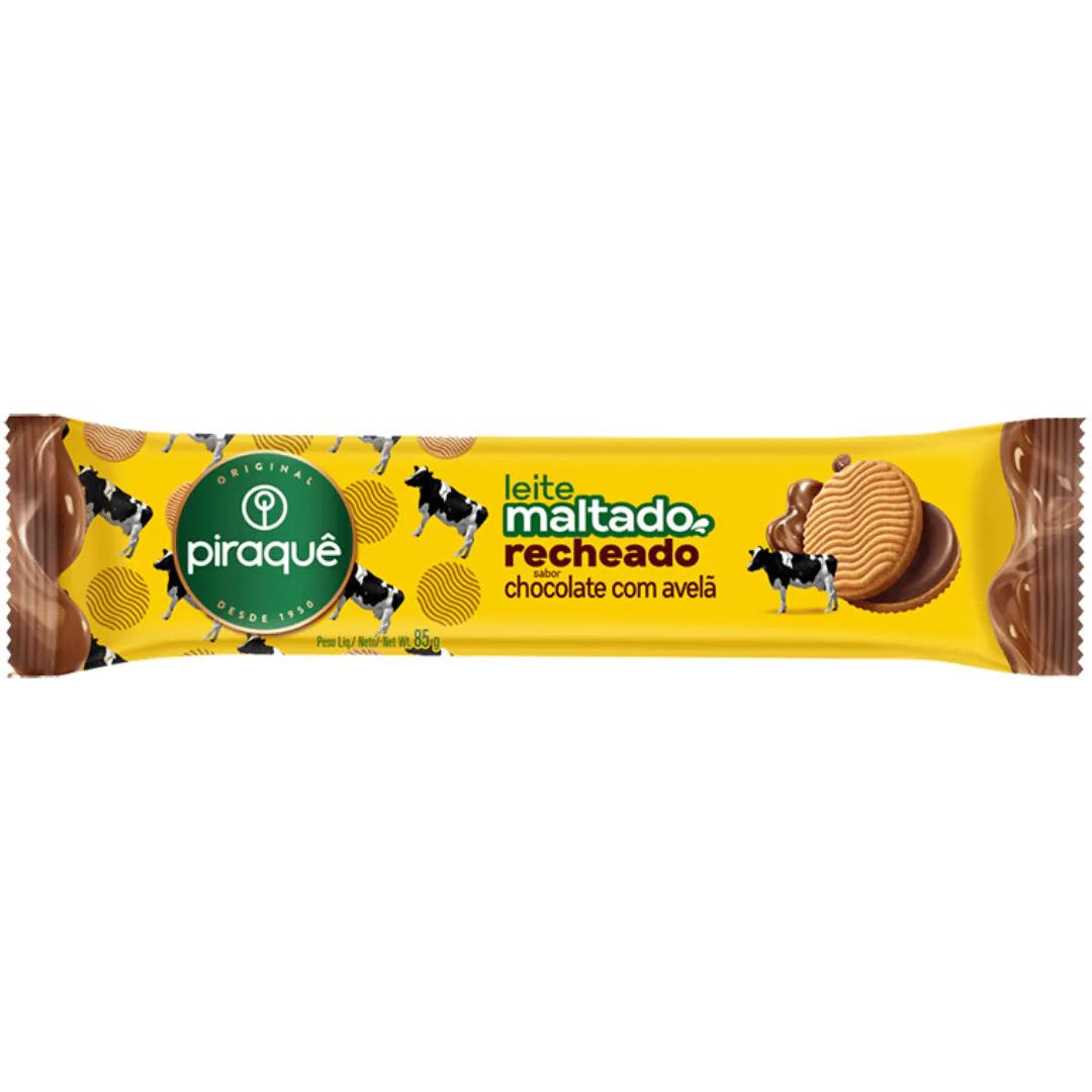 Biscoito Leite Maltado Recheado Piraque Chocolate Avelã - 85gr - Imagem 1
