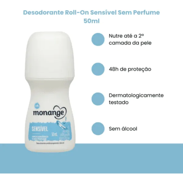Desodorante Monange Roll On Sensível Sem Perfume - 60ml - Imagem 2