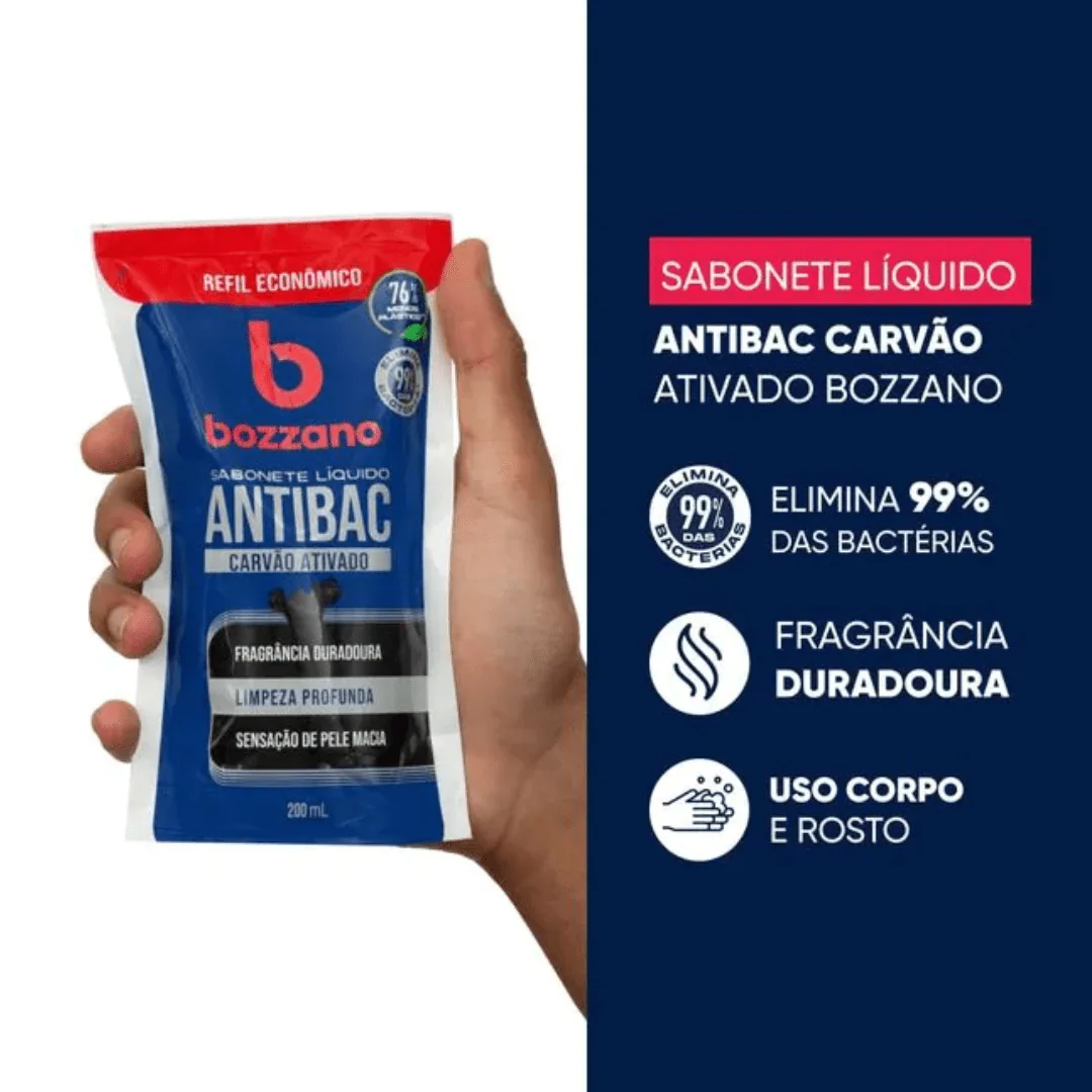 Refil Sabonete Líquido Bozzano Antibac Carvão Ativado - 200ml - Imagem 3