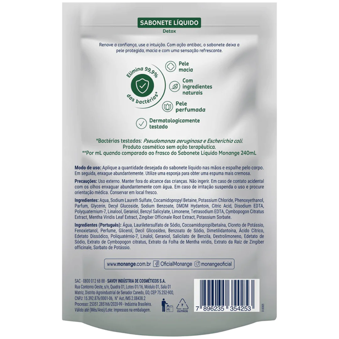Refil Sabonete Líquido Monange Detox - 400ml - Imagem 2
