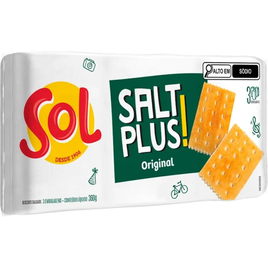 Biscoito Cream Cracker Sol Salt Plus - 360gr - Imagem 1