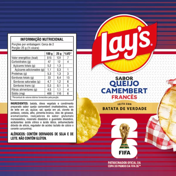 Salgadinho Lays Queijo Camembert Francês - 62gr - Imagem 2